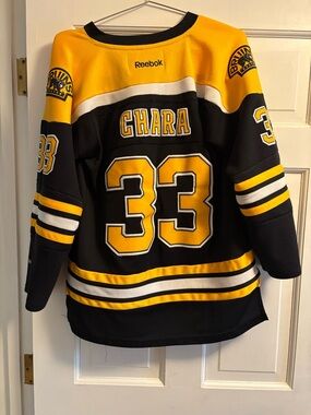 Reebok Black and Yellow Bruins Chara #33 Hockey Jersey